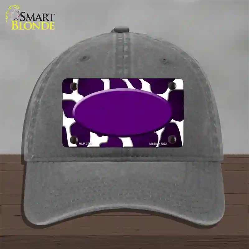 Purple White Oval Giraffe Oil Rubbed Novelty License Plate Hat Unconstructed Cotton / Charcoal