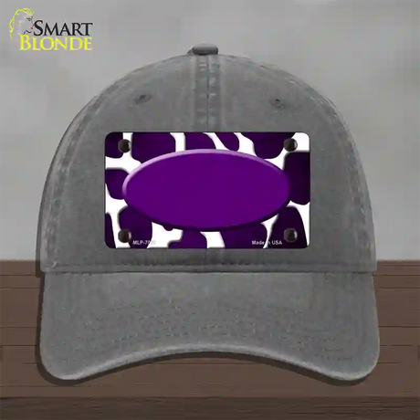 Purple White Oval Giraffe Oil Rubbed Novelty License Plate Hat Unconstructed Cotton / Charcoal