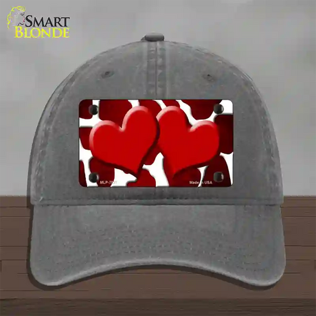 Red White Hearts Giraffe Oil Rubbed Novelty License Plate Hat Unconstructed Cotton / Charcoal