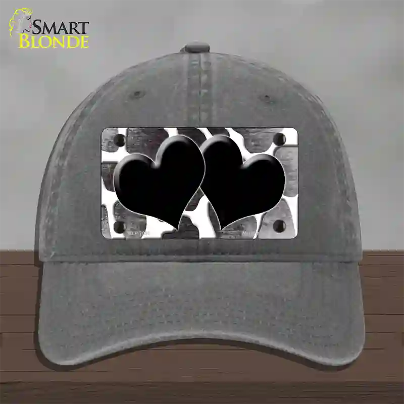 Black White Hearts Giraffe Oil Rubbed Novelty License Plate Hat Unconstructed Cotton / Charcoal