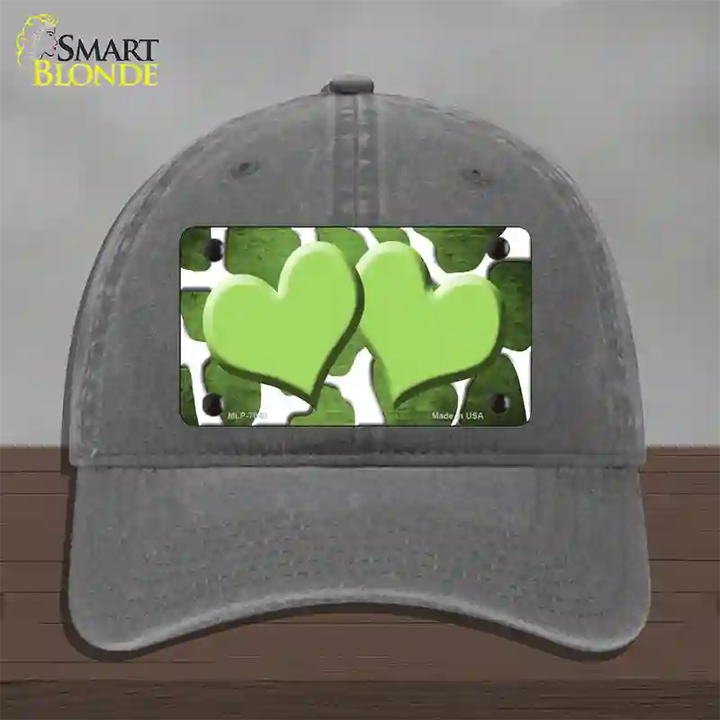 Lime Green White Hearts Giraffe Oil Rubbed Novelty License Plate Hat Unconstructed Cotton / Charcoal