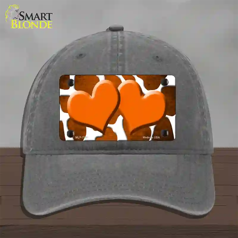 Orange White Hearts Giraffe Oil Rubbed Novelty License Plate Hat Unconstructed Cotton / Charcoal