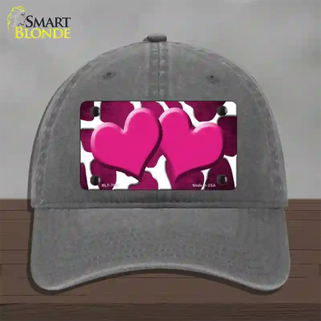 Pink White Hearts Giraffe Oil Rubbed Novelty License Plate Hat Unconstructed Cotton / Charcoal