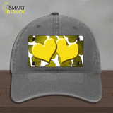 Yellow White Hearts Giraffe Oil Rubbed Novelty License Plate Hat Unconstructed Cotton / Charcoal