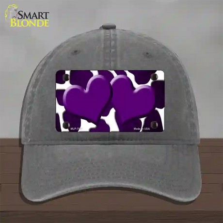 Purple White Hearts Giraffe Oil Rubbed Novelty License Plate Hat Unconstructed Cotton / Charcoal