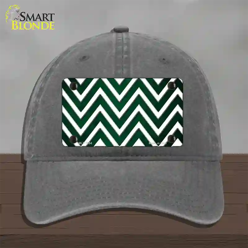 Green White Chevron Oil Rubbed Novelty License Plate Hat Unconstructed Cotton / Charcoal