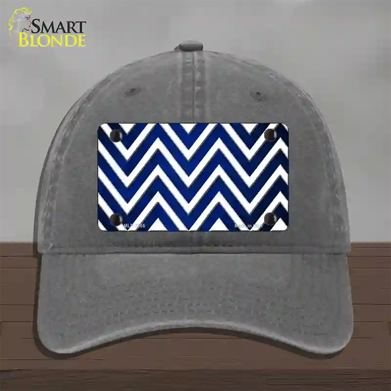 Blue White Chevron Oil Rubbed Novelty License Plate Hat Unconstructed Cotton / Charcoal