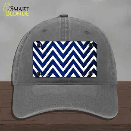 Blue White Chevron Oil Rubbed Novelty License Plate Hat Unconstructed Cotton / Charcoal