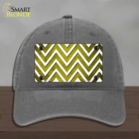 Yellow White Chevron Oil Rubbed Novelty License Plate Hat Unconstructed Cotton / Charcoal