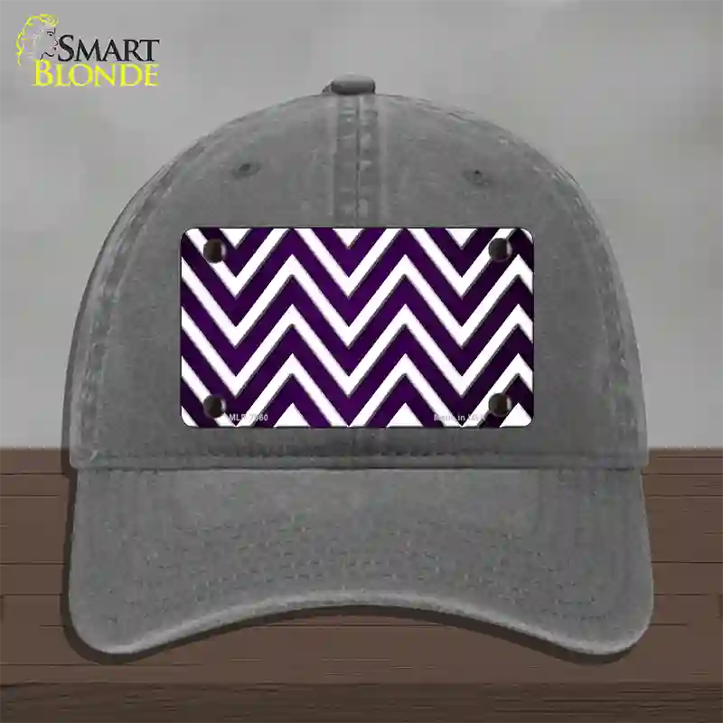 Purple White Chevron Oil Rubbed Novelty License Plate Hat Unconstructed Cotton / Charcoal