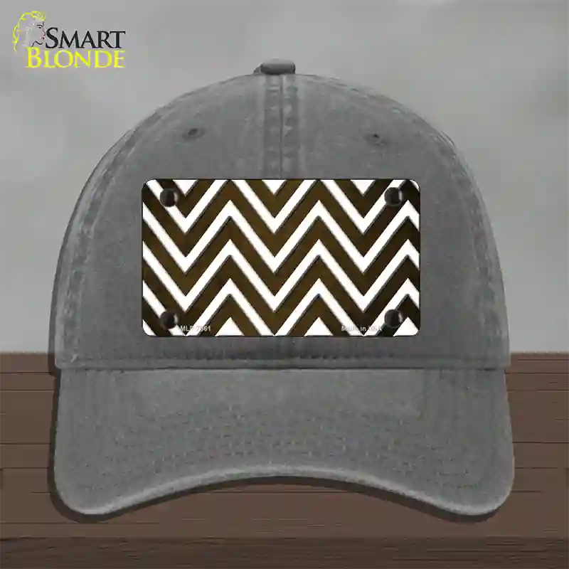 Brown White Chevron Oil Rubbed Novelty License Plate Hat Unconstructed Cotton / Charcoal