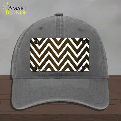 Brown White Chevron Oil Rubbed Novelty License Plate Hat Unconstructed Cotton / Charcoal