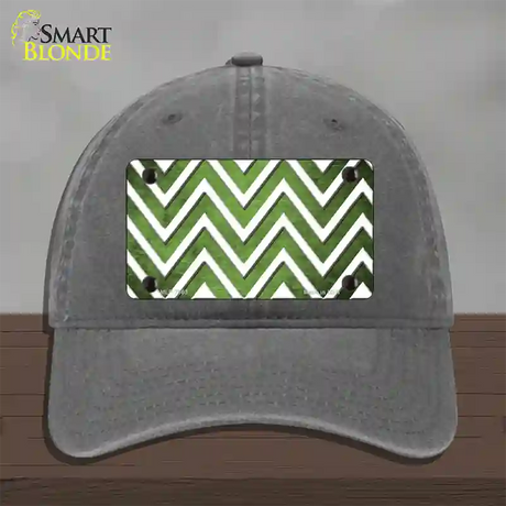 Lime Green White Chevron Oil Rubbed Novelty License Plate Hat Unconstructed Cotton / Charcoal