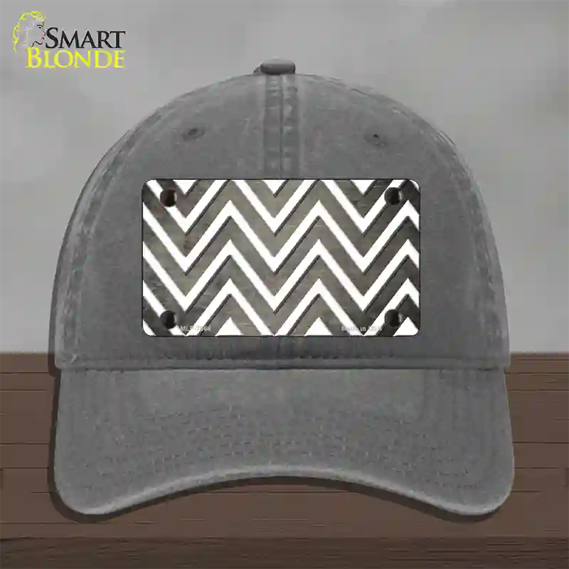 Tan White Chevron Oil Rubbed Novelty License Plate Hat Unconstructed Cotton / Charcoal