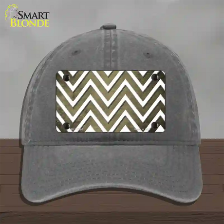 Gold White Chevron Oil Rubbed Novelty License Plate Hat Unconstructed Cotton / Charcoal