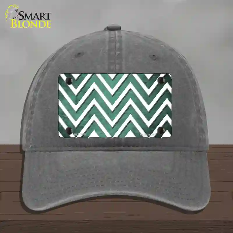 Mint White Chevron Oil Rubbed Novelty License Plate Hat Unconstructed Cotton / Charcoal