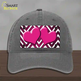 Pink White Hearts Chevron Oil Rubbed Novelty License Plate Hat Unconstructed Cotton / Charcoal