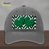 Green White Hearts Chevron Oil Rubbed Novelty License Plate Hat Unconstructed Cotton / Charcoal