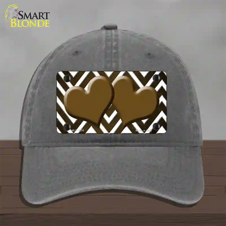 Brown White Hearts Chevron Oil Rubbed Novelty License Plate Hat Unconstructed Cotton / Charcoal