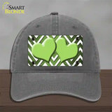 Lime Green White Hearts Chevron Oil Rubbed Novelty License Plate Hat Unconstructed Cotton / Charcoal