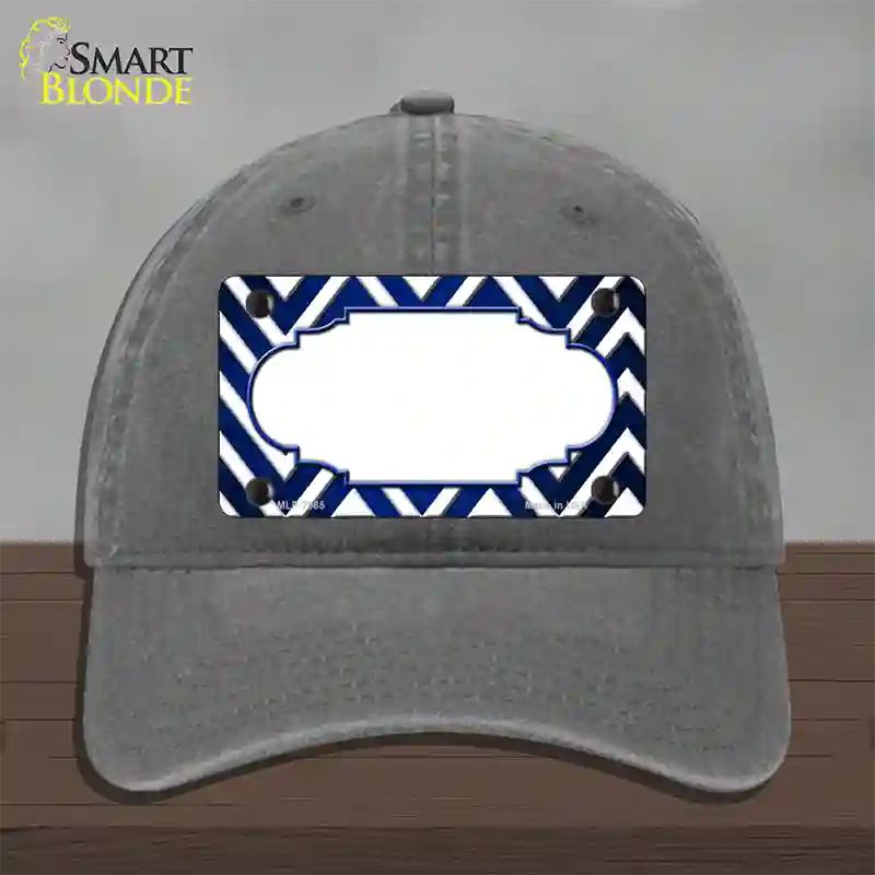 Blue White Chevron Scallop Oil Rubbed Novelty License Plate Hat Unconstructed Cotton / Charcoal