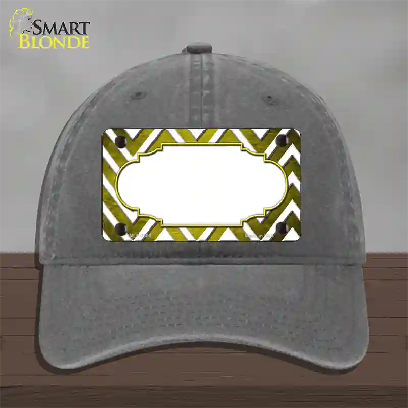 Yellow White Chevron Scallop Oil Rubbed Novelty License Plate Hat Unconstructed Cotton / Charcoal