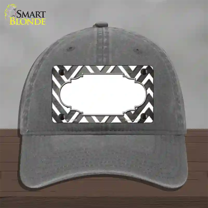 Gray White Chevron Scallop Oil Rubbed Novelty License Plate Hat Unconstructed Cotton / Charcoal