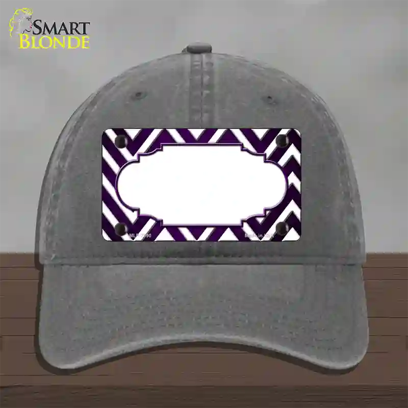 Purple White Chevron Scallop Oil Rubbed Novelty License Plate Hat Unconstructed Cotton / Charcoal