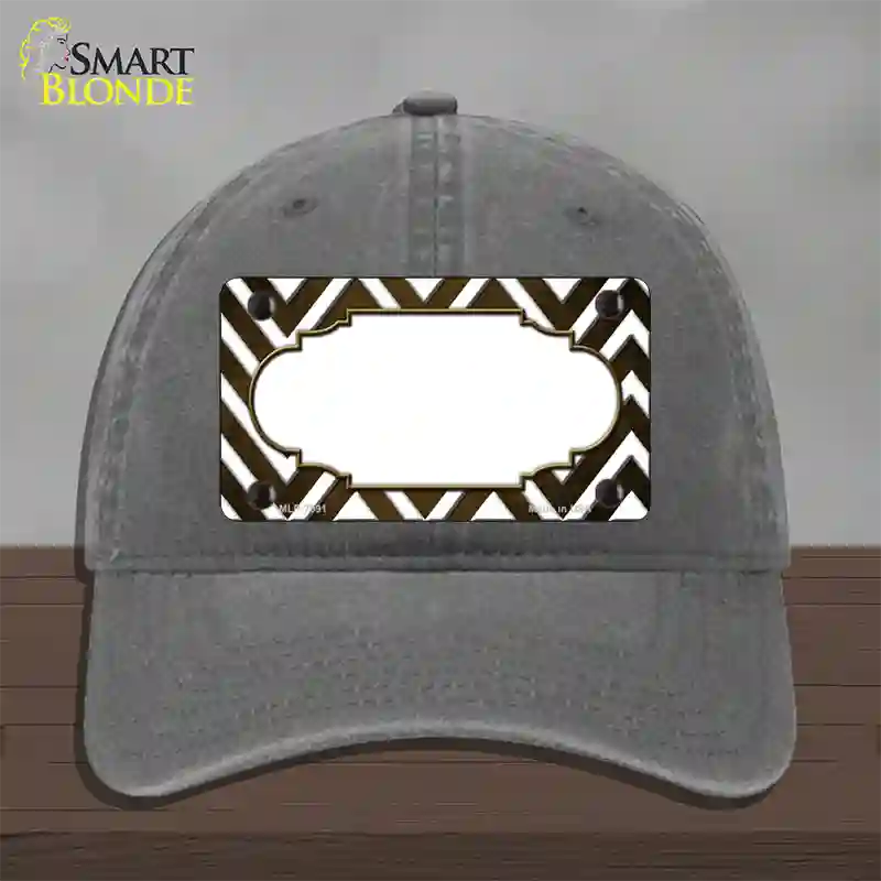 Brown White Chevron Scallop Oil Rubbed Novelty License Plate Hat Unconstructed Cotton / Charcoal