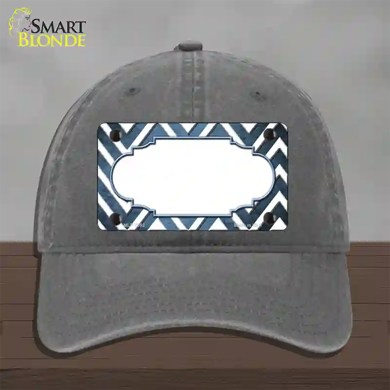 Light Blue White Chevron Scallop Oil Rubbed Novelty License Plate Hat Unconstructed Cotton / Charcoal