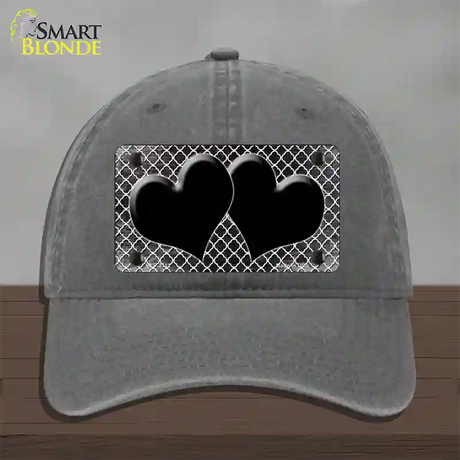 Black White Quatrefoil Hearts Oil Rubbed Novelty License Plate Hat Unconstructed Cotton / Charcoal