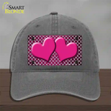 Pink White Quatrefoil Hearts Oil Rubbed Novelty License Plate Hat Unconstructed Cotton / Charcoal