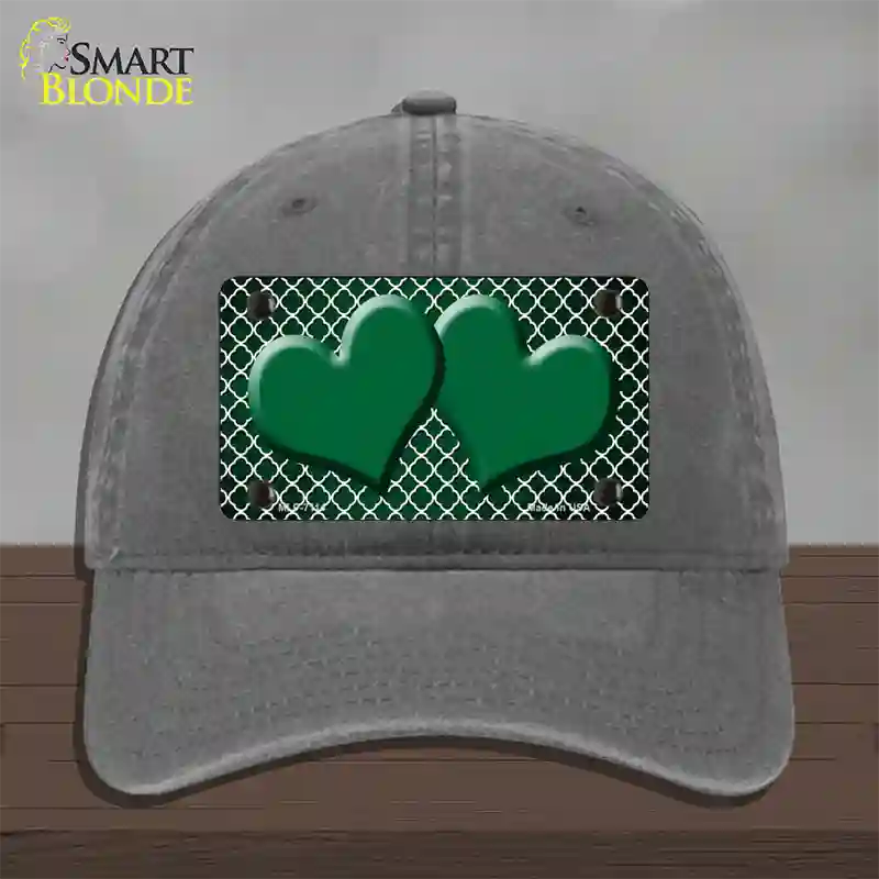 Green White Quatrefoil Hearts Oil Rubbed Novelty License Plate Hat Unconstructed Cotton / Charcoal