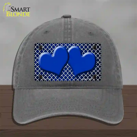 Blue White Quatrefoil Hearts Oil Rubbed Novelty License Plate Hat Unconstructed Cotton / Charcoal