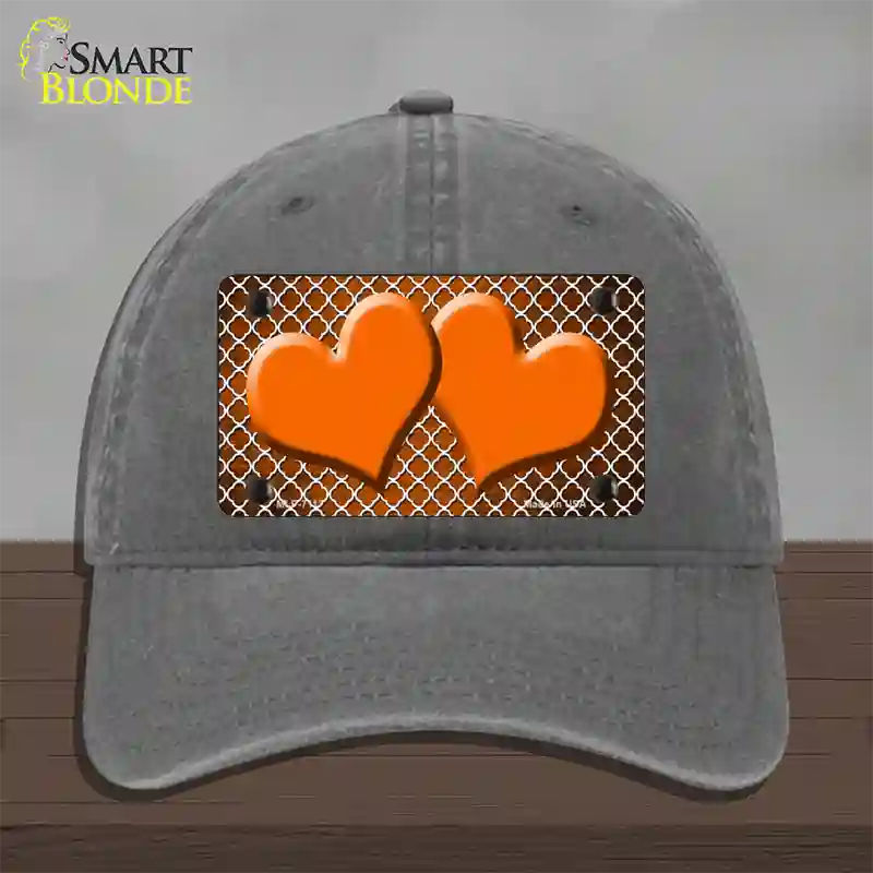 Orange White Quatrefoil Hearts Oil Rubbed Novelty License Plate Hat Unconstructed Cotton / Charcoal