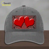 Red White Quatrefoil Hearts Oil Rubbed Novelty License Plate Hat Unconstructed Cotton / Charcoal