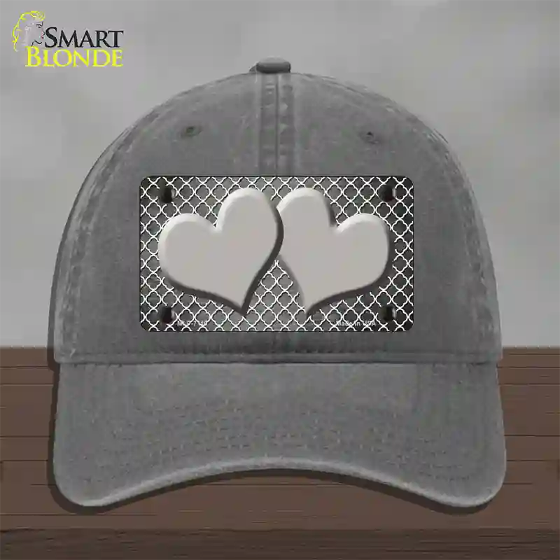 Gray White Quatrefoil Hearts Oil Rubbed Novelty License Plate Hat Unconstructed Cotton / Charcoal