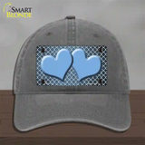 Light Blue White Quatrefoil Hearts Oil Rubbed Novelty License Plate Hat Unconstructed Cotton / Charcoal