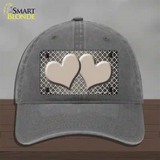 Tan White Quatrefoil Hearts Oil Rubbed Novelty License Plate Hat Unconstructed Cotton / Charcoal