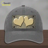 Gold White Quatrefoil Hearts Oil Rubbed Novelty License Plate Hat Unconstructed Cotton / Charcoal