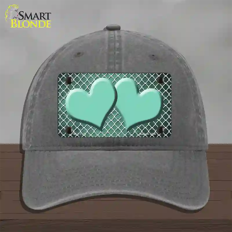 Mint White Quatrefoil Hearts Oil Rubbed Novelty License Plate Hat Unconstructed Cotton / Charcoal