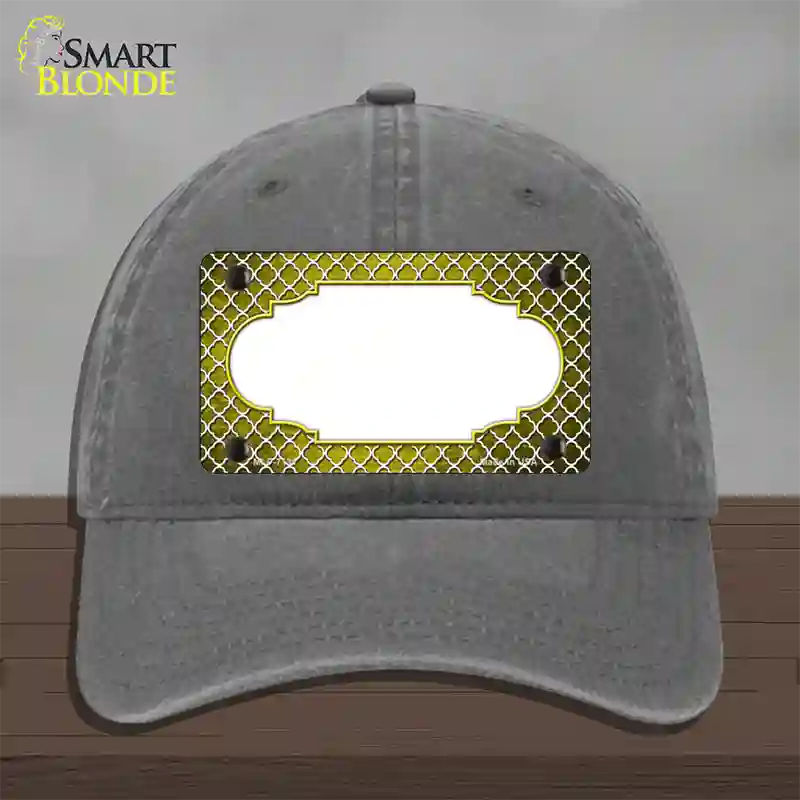 Yellow White Quatrefoil Scallop Oil Rubbed Novelty License Plate Hat Unconstructed Cotton / Charcoal