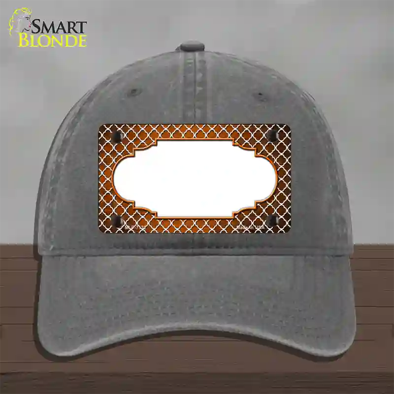 Orange White Quatrefoil Scallop Oil Rubbed Novelty License Plate Hat Unconstructed Cotton / Charcoal