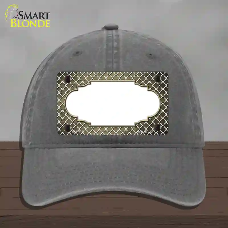 Gold White Quatrefoil Scallop Oil Rubbed Novelty License Plate Hat Unconstructed Cotton / Charcoal