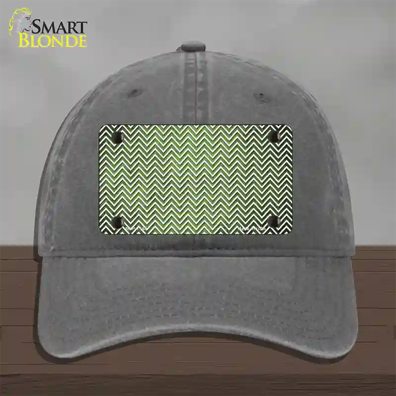 Lime Green White Small Chevron Oil Rubbed Novelty License Plate Hat Unconstructed Cotton / Charcoal