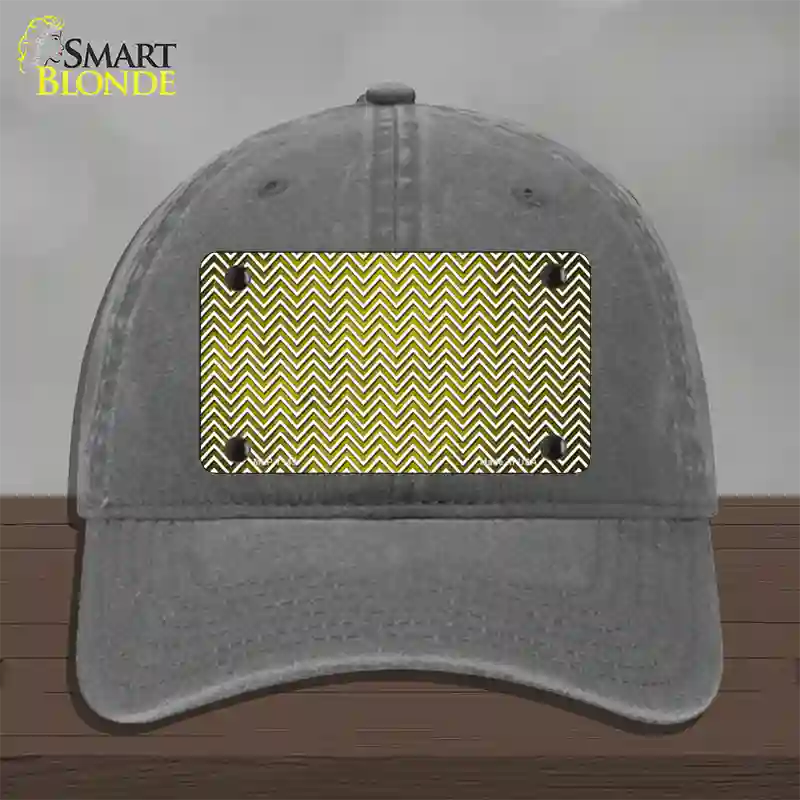 Yellow White Small Chevron Oil Rubbed Novelty License Plate Hat Unconstructed Cotton / Charcoal