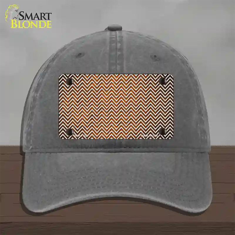 Orange White Small Chevron Oil Rubbed Novelty License Plate Hat Unconstructed Cotton / Charcoal