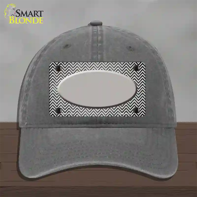 Gray White Small Chevron Oval Oil Rubbed Novelty License Plate Hat Unconstructed Cotton / Charcoal