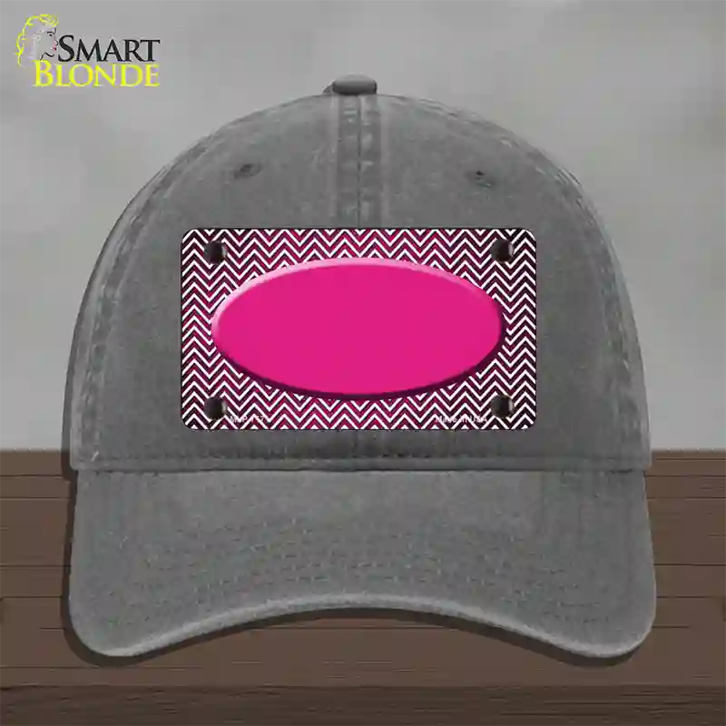 Pink White Small Chevron Oval Oil Rubbed Novelty License Plate Hat Unconstructed Cotton / Charcoal