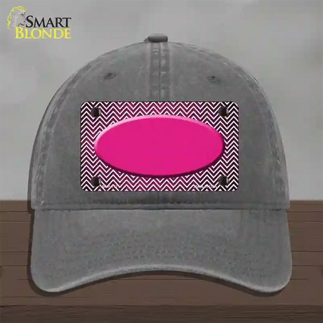 Pink White Small Chevron Oval Oil Rubbed Novelty License Plate Hat Unconstructed Cotton / Charcoal